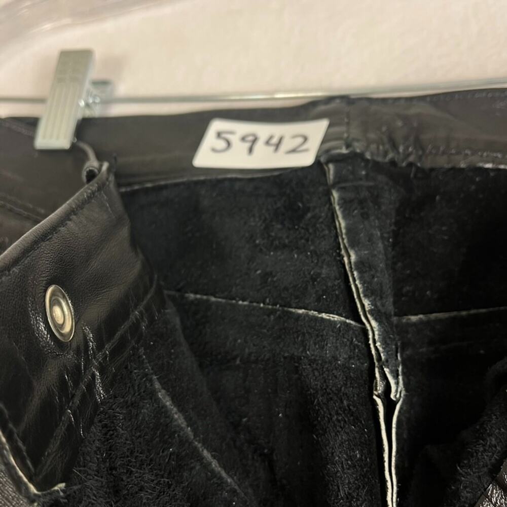 Pants Womens 26 Black Leather Straight Leg High Waisted Moto Rider - Picture 4 of 7